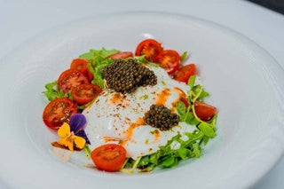 Stracciatella with Tomato, Greens, and Caviar