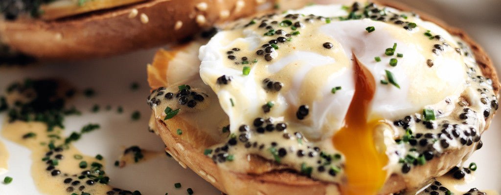 Bagels with Poached Eggs and Caviar