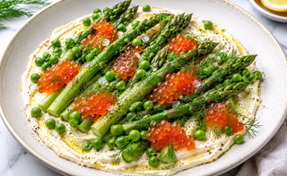 Spring Asparagus with Chum Salmon Caviar & Smoked Cheese Cream